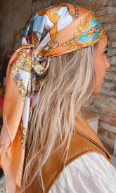 Foulard bandana en satin  peach turquoise
